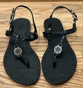Coach Pansy Women Black Jelly Sandals Flats T-Strap Thong Flip Flops A0925 7B - Picture 1 of 6