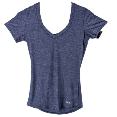 Camisa de entrenamiento a rayas para mujer XS UNDER ARMOUR cuello en V top abierto azul manga corta Foto 1 de 4
