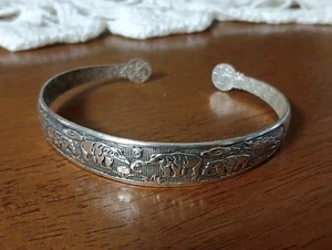 Vintage 925 Silber Elefanten Armreif Armband 8" verziert - Bild 1 von 9