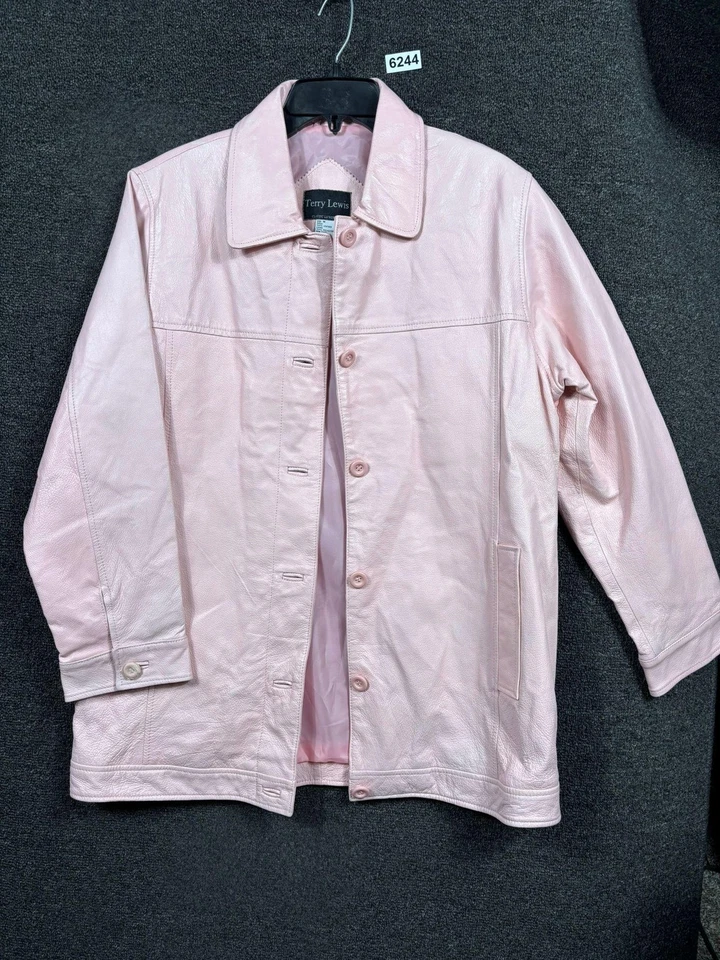 Terry Lewis Jacket Womens Size Medium Pink Leather Classic Luxuries Button Front - Image 1 of 4