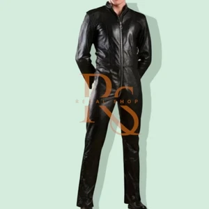 Traje de noche de cuero negro estilo LGBTQ para hombre en traje de cuero de cordero suave genuino - Imagen 1 de 3