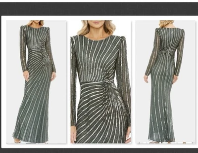 Mac Duggal 5641 Size 8Embellished Gown Puff Sleeve Side Knot Sequin Beaded - Image 1 of 4