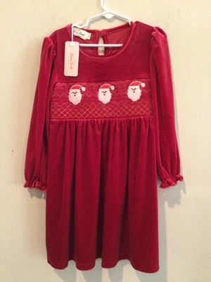 Marie Nicole Girls Holiday Dress XL AGE 5 Red Velvet Smocked Santa NWT - Image 1 of 3