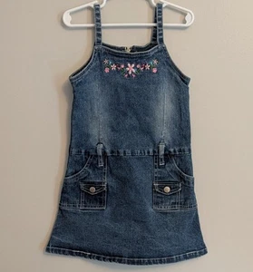 No Kidding Girls Vintage Blue Jean Denim Embroidered Sleeveless Tank Dress - 5 - Picture 1 of 9