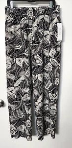CALVIN KLEIN Tropical Print Linen Blend Wide Leg Sz Med Elastic Waist Pants - Picture 1 of 10