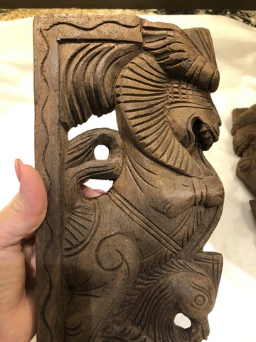 VTG Wall Wooden Bracket Temple Corbel Pair Dragon Lion Peacock Bracket 14.5” Cover
