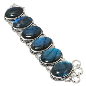 Labradorite Gemstone Handmade 925 Solid Sterling Silver AAA+ Bracelet Jewelry - Picture 1 of 6