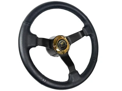 1978-91 Ford Bronco Black on Gold Chrome 13 1/2" Leather Steering Wheel Kit - Image 1 of 4