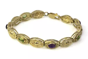 3 ctw Natural Purple Amethyst & Green Peridot Solid 14k Yellow Gold Bracelet 7" - Picture 1 of 10