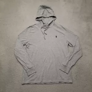 Polo Ralph Lauren Hoodie Shirt Men Medium Grey Pullover Cotton Hood Lightweight - Picture 1 of 8