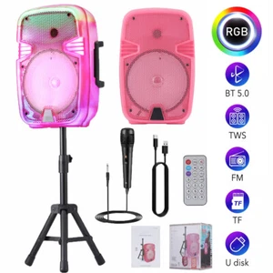 8" Rechargeable Speaker Bluetooth LED Party System USB/SD/FM/AUX w/Mic & Stand - Picture 1 of 17