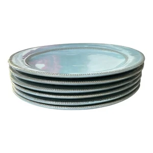 Set Of 6 Laurie Gates Valencia Teal Blue 1 1/4" Dinner Plates Terracotta - Picture 1 of 5