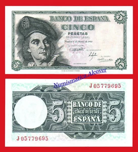 ESPAÑA SPAIN 5 Pesetas 1948 Serie J Pick 136 SC / UNC - Foto 1 di 1