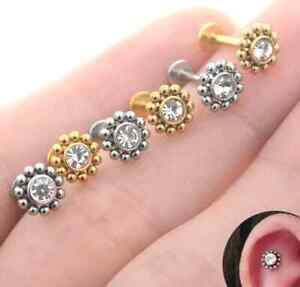 Flower Cluster Ball Opal CZ Gem Helix Cartilage Labret Bar Stud Earring Piercing