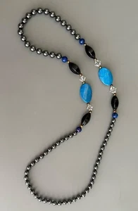 Natürliche HÄMATIT Stein HALSKETTE mit Kristallen, runde Perlen, 29 Zoll nicht magnetisch - Bild 1 von 6