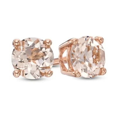 2 ct. Peach Morganite Round  Stud Earrings - 14k Rose Gold plated Silver - Image 1 of 2