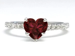 Heart Shaped Garnet Engagement Ring Pave Diamond Band - Picture 1 of 2