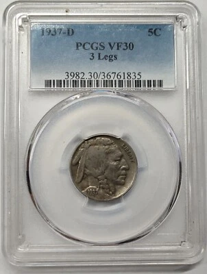1937 D Buffalo Nickel 3 Legged PCGS VF30 - RARE! - Image 1 of 4