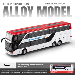 1:30 Business Long Distance Double Decker Bus Alloy Diecast Metal Model Car Soun - Picture 1 of 18
