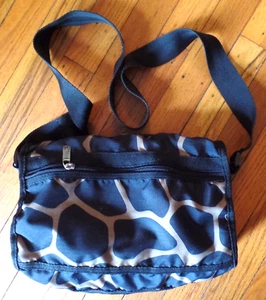 Vintage GAL Black & Beige Nylon Shoulder Bag with 3 Zip Pockets and 1 Zip Pouch - Picture 1 of 11