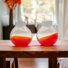 Crate & Barrel “Zing“ 2-Vases In Clear, Amberina, Orange/Red Ombre Pattern