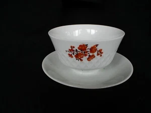 Vintage SCHIRNDING BAVARIA weißes Porzellan mit orangen Blumenschale mit Unterteller - Bild 1 von 1