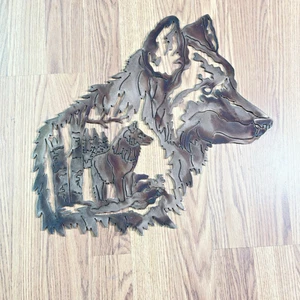 Wolf Family Metal Wall Art Decor Silhouette Cut Out Design Rustic 16"x16 - Picture 1 of 11