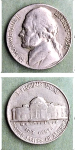 1956 No Mint Mark Jefferson Nickel Letters on Rim Error Nicely Toned - Picture 1 of 3