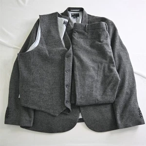 ASOS 48R 38x32 Gray Check Tweed Mens Jacket Pants Suit - Picture 1 of 12