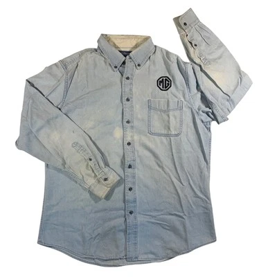 Vtg 90s Faded Croft & Barrow Denim Button Up Shirt MG Logo Long Sleeve Mens LT - Image 1 of 4