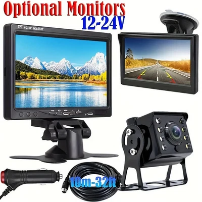 4PIN 7"/5" Monitor Backup Camera 8LED Car Rear View HD Display Parking Reverse - Image 1 of 4