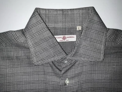 Luciano Barbera Button-Up Shirt Large Men Gray Check Cotton Made In Italy - Image 1 of 4