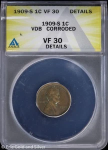 1909-S 1C VDB Lincoln Wheat Cent ANACS VF 30 Details - Picture 1 of 4
