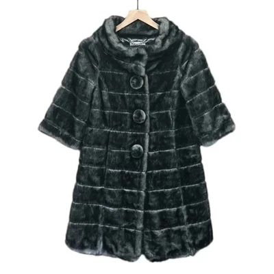 Abrigo BB Dakota Vintage Inspirado Piel Sintética Manga 3/4 Negro Gris Talla Pequeña Foto 1 de 4