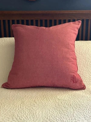 Ralph Lauren Red Chambray Pillow Cover LRL Monogrammed RL Insert 22” - Image 1 of 4