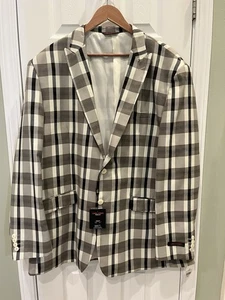 NWT Linea Uomo Travel Lux Blazer Mens 52L Cream Plaid Poly Blend Sport Coat - Picture 1 of 11