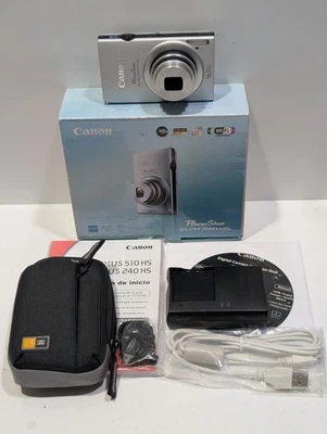 NEW Canon PowerShot ELPH 320 HS IXUS 510 240 Silver Digital Camera w Box Case - Image 1 of 4