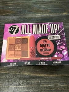 New W7 All Made Up Holiday Gift Set Pressed Powder Lips Blush - Picture 1 of 6