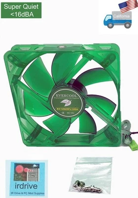Evercool Ever Green Super Quiet 16dBA 120mm 3pin 12V PC Case Cooling Fans EGF-12 - Image 1 of 4