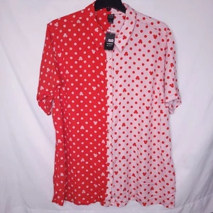Disney Her Universe Shirt Womens 3X Minnie Mouse Polka Dot Pink, Red Split NWT - Picture 1 of 13