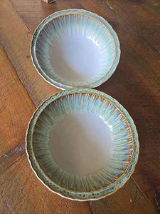 Pier 1 Imports 'SEASIDE' 2 Soup Cereal Bowls Stoneware 7.75"  - Picture 1 of 9