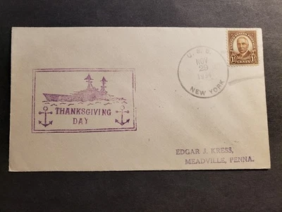 Battleship USS NEW YORK BB-34 Naval Cover 1934 THANKSGIVING Cachet - Image 1 of 2