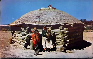 Navajo Indians and Their Hogan Postcard - Picture 1 of 2