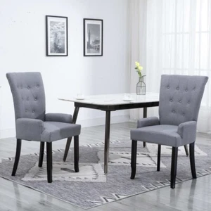Dining Chair with Armrests Light Grey Fabric - Picture 1 of 8
