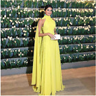 Yellow Chiffon Sleeveless Prom Party Evening Dress Celebrity Pageant Formal Gown