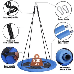 Blue 40" Saucer Tree Swing Outdoor Adjustable Rope Swing Platform Durable 800lbs - Picture 1 of 12