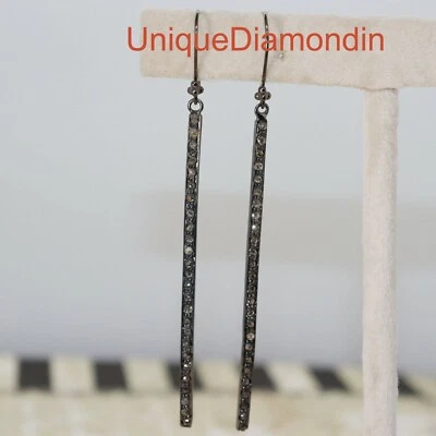 Natural Pave Diamond 925Sterling Silver Handmade Gift Earrings Gift item Jewelry - Image 1 of 4