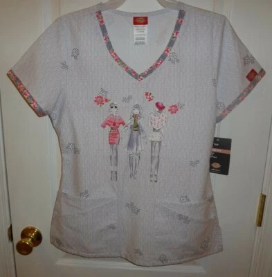 Dickies Junior V-Neck Print Scrub Top - Size XSmall - Multi-Color - Image 1 of 3