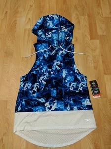 NWT Speedo Women Gym2pool Tank Top T-shirt Sports Hooded Blue Shirt Size Medium - Picture 1 of 8