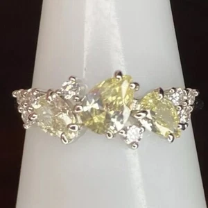 Bomb Party Ring- 4155- Simulated Lemon Quartz CZ- Size 9- Rhodium Plated - Picture 1 of 4